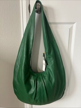 NWT Anthropologie Emerald Green Leather Oversized Hobo Shoulder Bag